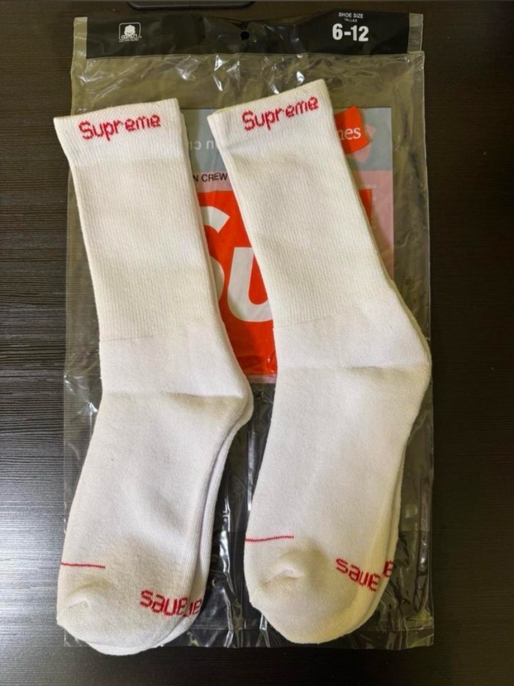 Hanes White Crew Socks with Red Accent Logo